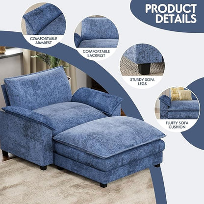 Homall 40" Modular Sectional Sofa, Single Sofa Couch with Reversible Ottoman, DIY Combination Chenille Deep 1-Seat Cloud Couch for Living Room, Apartment (Dark Blue, Single Sofa Chair)