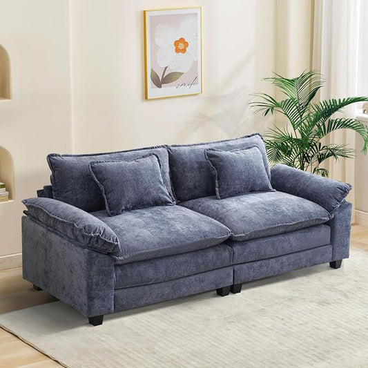 Oprisen 86" Modular Sectional Sofa, Comfy Cloud Couch Sectional Sofa, Chenille Sofa Sleeper Deep Seat Sofa with Throw Pillows for Living Room (Blue, 86"- Loveseat)