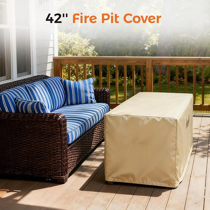 BALI OUTDOORS Rectangular Fire Pit Covers, Waterproof and Weather Resistant PVC Material, Khaki, 42.2" L x 24.2" W x 22.8" H
