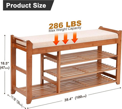PETKABOO Shoe Rack Bench with Cushion 39.4“, Shoe Rack for Front Door Entrance, Shoe Bench with Storage for Entryway Hallway Bedroom Living Room