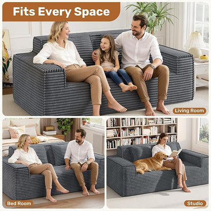 75'' Modern Cloud Loveseat Sofa Set of 2, No Assembly Required Comfy Deep Seat Couches 2 pcs for Living Room, Bedroom, Apartment (Corduroy-Grey)