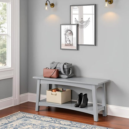 Craftsbury 36-Inch Wood Entryway Bench with Storage Shelf – Dove Gray Accent Bench for Entryway, Hallway, or Living Room – Small Space Seating with Farmhouse Charm by Alaterre Furniture