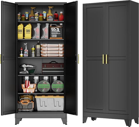 GAIOUS 75''Tall Metal Garage Storage Cabinet,File Cabinet with Door and Adjustable Shelves, Outdoor Steel Tool Cabinet for Home,Office,Warehouse,Garage,Black