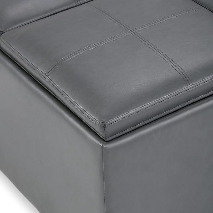SIMPLIHOME Avalon Wide Contemporary Square Coffee Table Storage Ottoman, Stone Grey, Table Ottoman