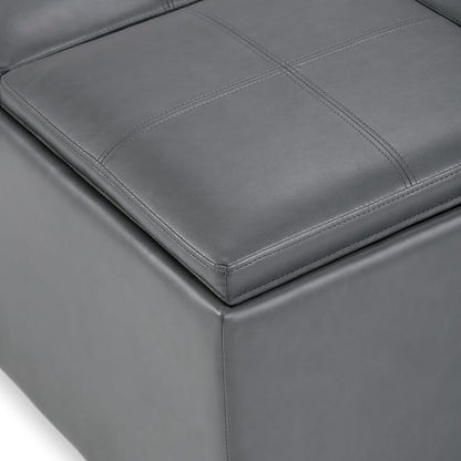 SIMPLIHOME Avalon Wide Contemporary Square Coffee Table Storage Ottoman, Stone Grey, Table Ottoman