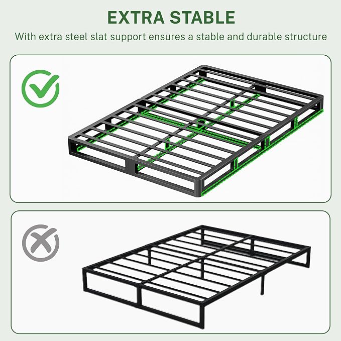 VIPSHOW 10 Inch Full Metal Bed Frame Round Corner Low Platform Bed Frames 3000 LBS Heavy Duty Steel Slats Support Mattress Foundation No Box Spring Needed, Noise Free, Easy Assembly, Black