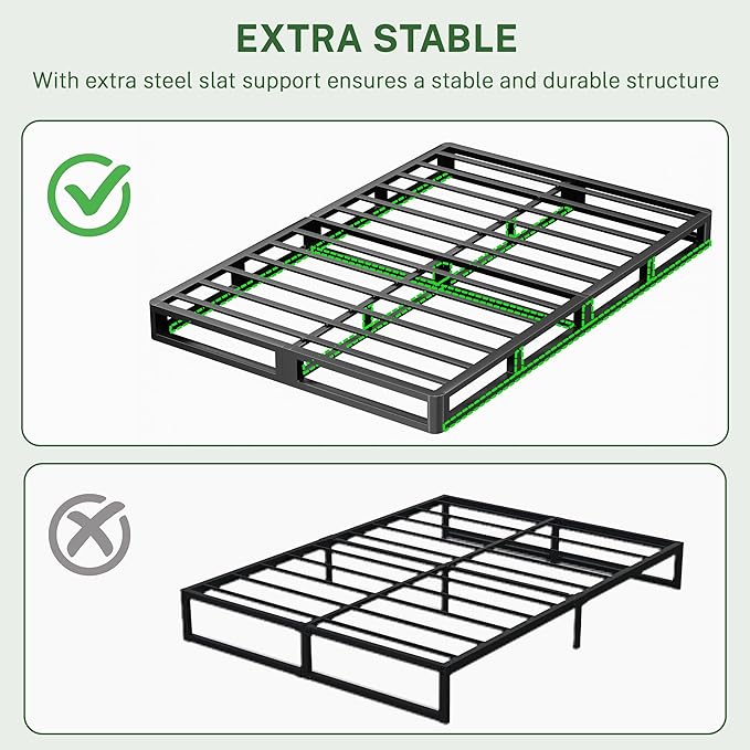 VIPSHOW 5 Inch California King Metal Bed Frame Round Corner Low Platform Bed Frames 3000 LBS Heavy Duty Steel Slats Support Mattress Foundation No Box Spring Needed, Noise Free, Easy Assembly, Black