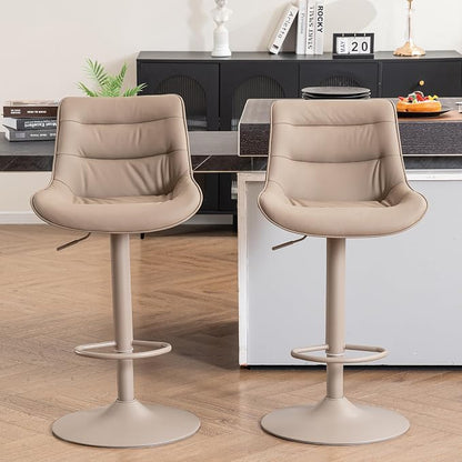 Kidol & Shellder Adjustable Bar Stools Set of 2, Faux Leather Counter Height Bar Stools with Back, Modern Mid Century Upholstered Barstools for Kitchen Island Khaki