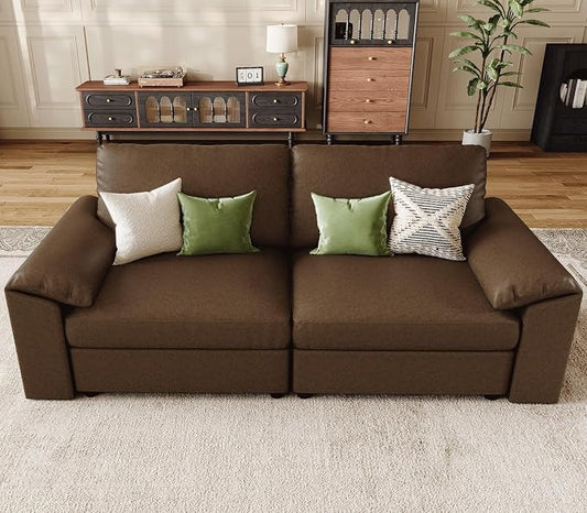 EASE MOOSE Loveseat Sofa for Living Room,Oversized Deep Seat Modular Sectional,Classic Comfy 2 Seater Sofas,Scratch Resistant Faux Leather Couch for Small Spaces, Deep Brown