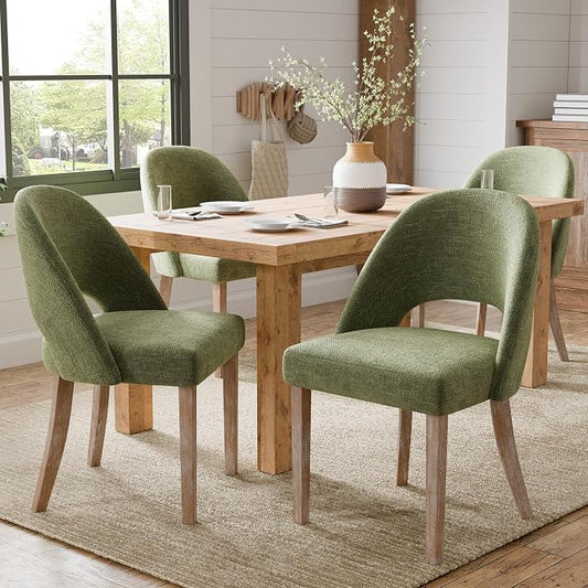 Wooden Dining Chairs Set of 4, Upholstered Modern Chenille Dining Room Chair Kitchen Chairs, Comfy Farmhouse Dinner Chair for Kitchen Dining Room, Green