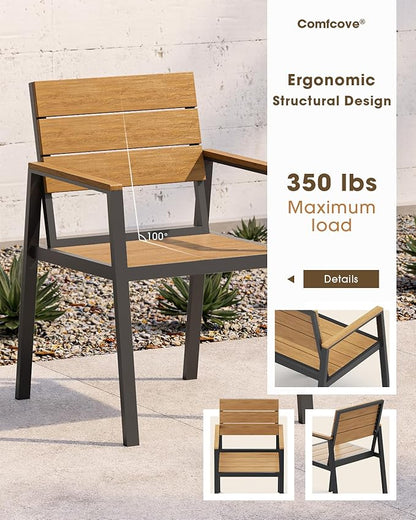Outdoor Dining Chiars Set of 2, Aluminum Patio HDPS Outdooor Dining Chiars, All Weather Patio Furniture Set (Gray & Teak)