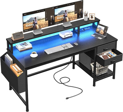 DurayLoly 48" Gaming Desk with RGB Lights & Power Outlets for Teens | Wireless Remote Full-Color Strip, Various Lighting Modes, Level Up Teens Gaming Vibe or Study for Protect Eyes In Bedroom