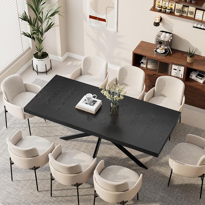Extendable Dining Room Table for 4 6 8, 55"-71" Long Rectangle Kitchen Table,Wood Expandable Dining Table with Hidden Leaf & Storage, Space Saving, for Kitchen Dining Living Room, Modern, Black