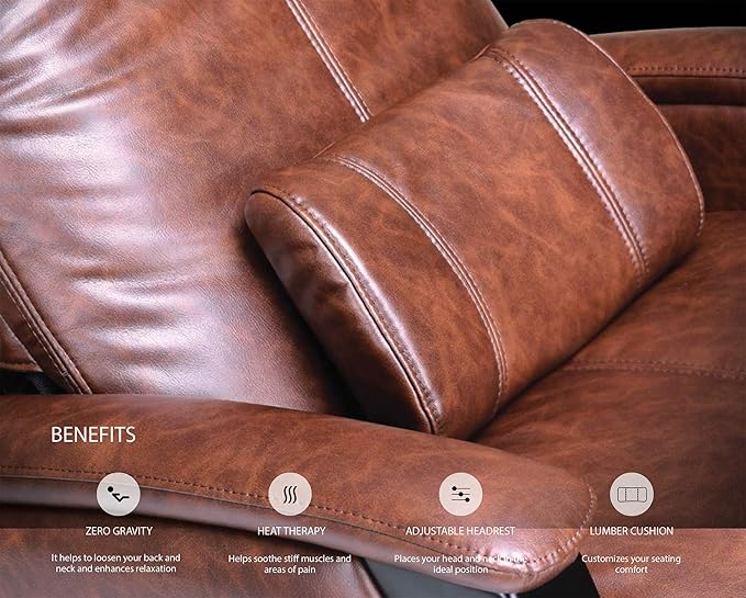Svago ZGR Plus SV-395 Dual Power Infinite Position Zero Anti Gravity Recliner Chair with Heat and Massage - Chestnut Faux Leather