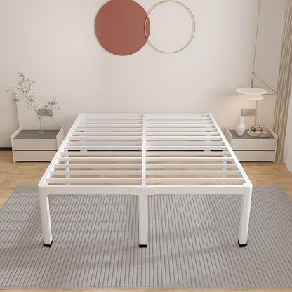 ROIL 14 Inch White California King Bed Frame with Rounded Corner and Headboard Hole Mattress Retainers, 3500LBS Heavy Duty Steel Slats No Box Spring Needed Platform Noise-Free Easy Assembly