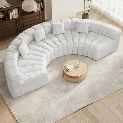 Oversized Curved Sofa, 4 Seater Boneless Velvet Cloud Couch, Modern Modular Sectional Couches for Living Room, No Assembly Required, White 1PC