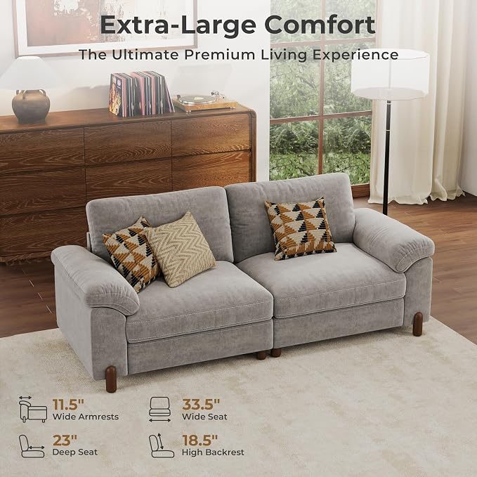 SITJOY Large Cloud Couch, 86" Wide 2 Seater Loveseat, Light Gray Chenille | Detachable and Washable Chenille Cover Sectional Sofas for Living Room, Deep Seat Wide Couch