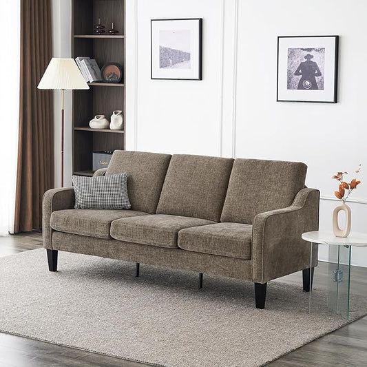 VINGLI Couches for Living Room, Brown 71" Small Sofa Mid Century Modern Couches 3 Seater Comfy Couch Upholstered Soft Chenille Floor Couch for Bedroom, Apartment, Office