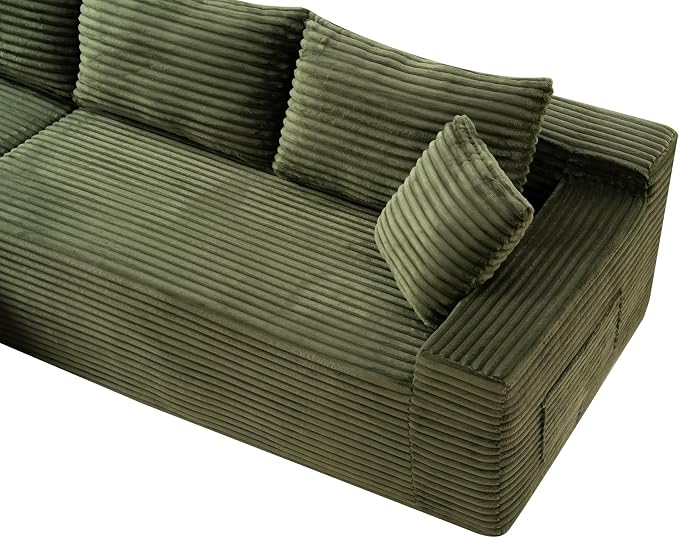 95" L-Shaped Right Facing Cloud Sectional Couch for Living Room, Modular Compressed Boneless Sectional Sofa Corduroy Boneless Corner Foam Sofa W/Chaise Lounge and Pillows