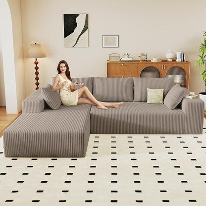96" Modular Sectional Couch, Boneless L Shaped Cloud Sofa with Chaise Lounge, Corduroy Upholstered Couches Memory Foam Deep Seat, No Assembly Required, Ideal for Living Room(Camel, Left Facing)