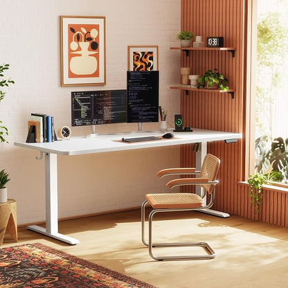 Huuger 63 X 24 Inch Electric Standing Desk with Power Outlets and USB-C Port, Height Adjustable Desk, Sit Stand Desk for Home Office, Computer & Gaming Desk with 4 Presets, Stable Steel Frame, White