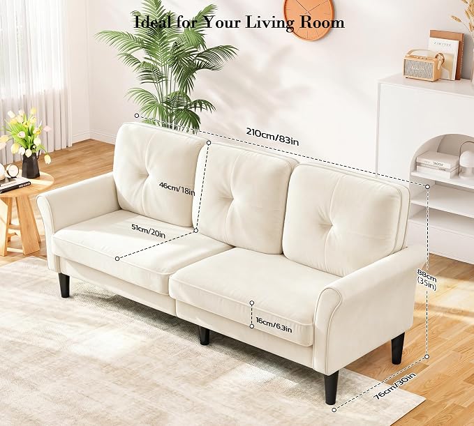 Loveseat Sofa, 83" Love Seat Couches, Comfy Velvet Small Couch for Bedroom, Tool-Free Setup Small Couches for Living Room, Modern Sofas for Living Room, 750lbs Load Sofas & Couches, White Couch