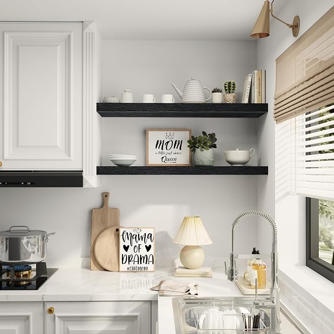 Vivelove Single Floating Shelves 36 inch Long, 10 in Deep Shelves Wall Mounted for Bedroom, Bathroom, Living Room, Kitchen, Office, Modern Shelf Home Decor, Set of 1, Black