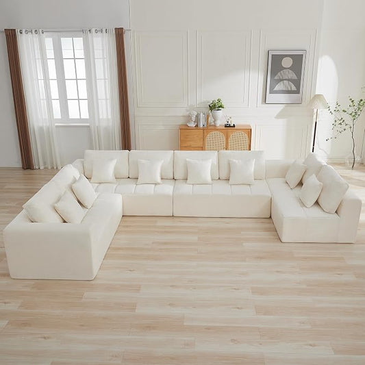 170''Modular Sectional Couches for Living Room, Cloud Boneless Compressed Sectional Sofa, Oversized U Shaped 8 Seater Upholstered Memory Foam Sofa, No Assembly, Chenille Beige