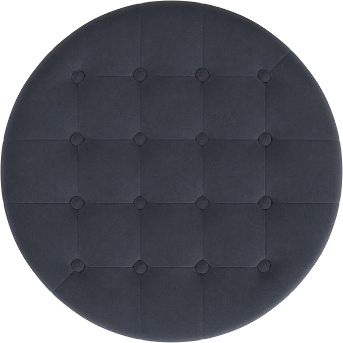 HomePop 28" Button Tufted Velvet Round Storage Ottoman - Steel Blue Velvet