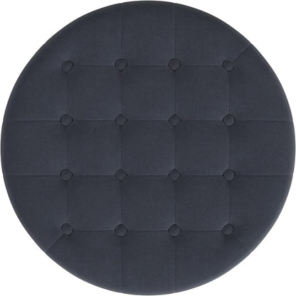HomePop 28" Button Tufted Velvet Round Storage Ottoman - Steel Blue Velvet