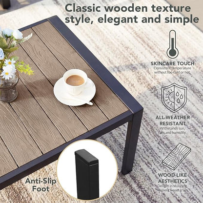 Patio Furniture Set 7 Seats and Coffee Table, 5 Pieces Patio Conversation Set with Thick Cushion, Ottomans, Deluxe Aluminum Modern Outside Sectional for Porch, Balcony, Deck, Yard, Light Gray
