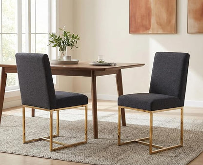 CIMOTA Black Modern Dining Chairs Set of 6, Upholstered Dining Room Chairs Armless Guest Side Chair with Gold Base for Dining Room/Kitchen, Charcoal Black, 6PCS