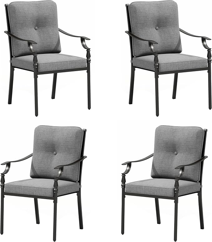 Sophia & William Outdoor Patio Dining Chairs Set of 4, Heavy Duty Outdoor Furniture Chairs with Thickened Cushions, Wrought Iron Deck Chairs for Backyard, Poolside, Balcony and Garden