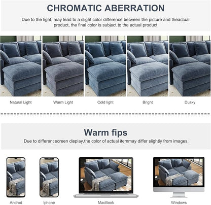 58" Cloud Couch Loveseat, Deep Seat Modular Sectional Sofa with 4 Removable Washable Pillows and 2 Ottoman for Living Room, Bedroom, Apartment, Blue