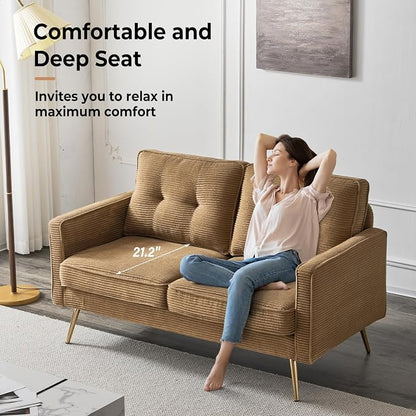 VINGLI 56" Modern Khaki Loveseat,Small Corduroy Sofa Couch Deep Seat for Living Room,2-Seater Loveseat Sofa for Bedroom,Apartment,Office,Dorm,Small Space