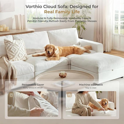 Cloud Couch Sectional 113.2'' Oversized Modular Deep Seat Sofa L Shaped Comfy White Cloud Couch with Washable Cover for Living Room 3 Seater with 1 Ottoman