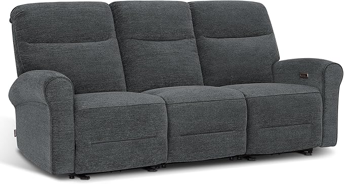 MCombo 87.8" Wall Hugger Power Reclining Sofa with Drop Down Table, 3-Seater Recliner Couch for Small Spaces Living Room RV, USB Ports, Fabric PR635M3 (Dark Grey)