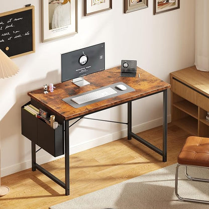 OLIXIS Computer Desk, 44 Inch Home Office Desks for Small Spaces, Writing Craft Study Gaming Table for Bedroom, Modern Computer Workstation with Storage Bag, Rustic Brown