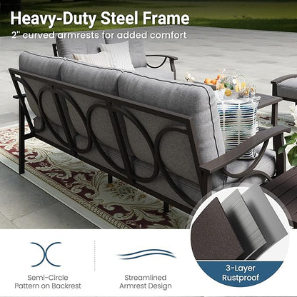RoyalCraft Patio 3 Seats Sofa, All-Weather Outdoor Couch, Patio Furniture Sofa,Khaki Metal Furniture with Gray Cushions