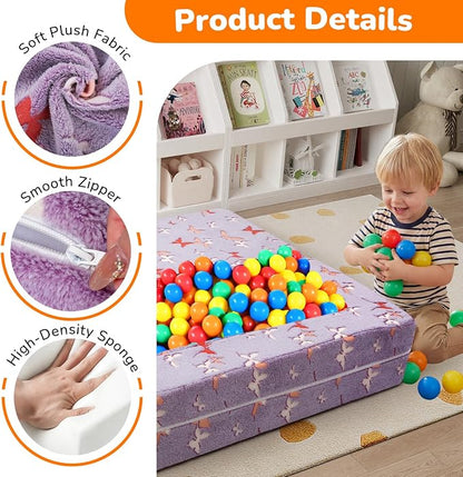 MeMoreCool Kids Modular Couch – Glow-in-the-Dark Butterfly Foam Sofa Bed, Lavender Convertible Toddler/Youth Playroom Sofa-to-Bed