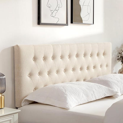 Tufted Upholstered Headboard Full Size, Adjustable Height 37- 51 in, Beige | Sturdy and Durable Solid Wood Full XL Headboard, Fabric Full Headboard Only, Modern Button Diamond Design Head Board