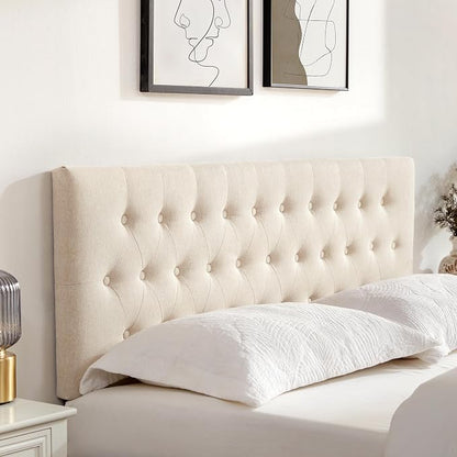 Tufted Upholstered Headboard King Size, Adjustable Height 37- 51 in, Beige | Sturdy and Durable Solid Wood Bed Headboard, Fabric King Headboard Only, Modern Button Diamond Design Head Board