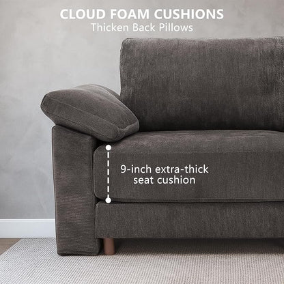 Oversized Modular Cloud Couch with Removable Washable Cover, U -Shaped Sectional for Large Living Room, Plush Chenille & Deep Seat（Grey）