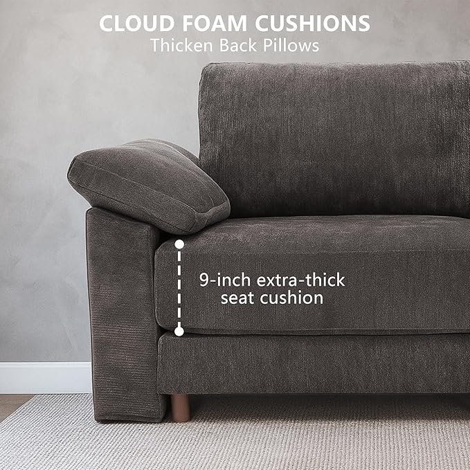 Oversized Modular Cloud Couch with Removable Washable Cover, U-Shaped Sectional for Large Living Room, Plush Chenille & Deep Seat（Grey）