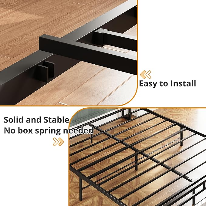 LIKIMIO California King Size Bed Frame with 2 Drawers and Charging Station | Platform Bed with Upholstered Storage Headboard, No Box Spring Needed, Easy Assembly, Sturdy, Vintage Brown and Black