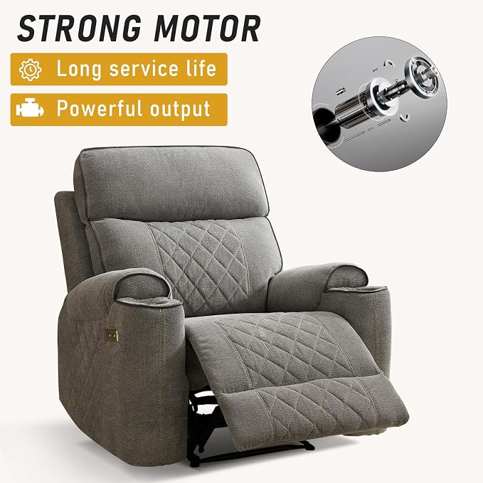 HAOMARKETS Electric Recliner Chair, Soft Fabric Power Recliners with Metal Cup Holders, Single Overstuffed Heavy Duty Reclining Sofa Chairs for Living Room Bedroom, Light Grey