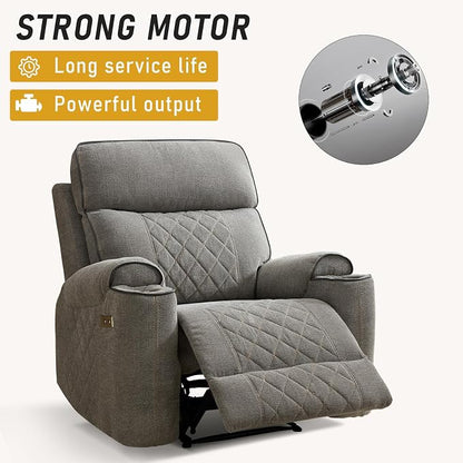 HAOMARKETS Electric Recliner Chair, Soft Fabric Power Recliners with Metal Cup Holders, Single Overstuffed Heavy Duty Reclining Sofa Chairs for Living Room Bedroom, Light Grey