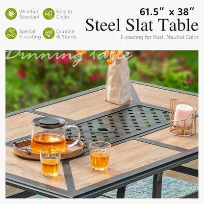 Sophia & William Patio Set with Umbrella Outdoor Dining Set for 6 with 13ft Umbrella Orange Red, 6 x Patio Chairs Brown, 1 Wood Like Outdoor Dining Table for Deck Lawn Garden (No Umbrella Base)