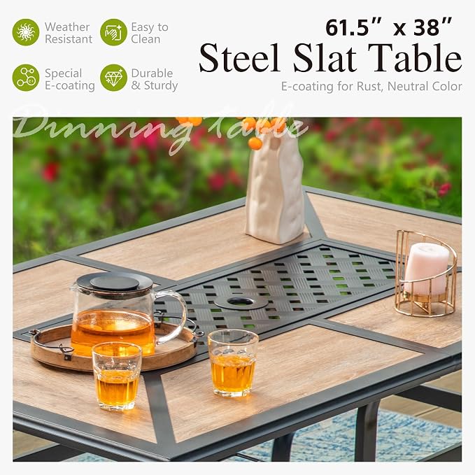 Sophia & William Patio Set with Umbrella Outdoor Dining Set for 6 with 13ft Umbrella Navy Blue, 6 x Patio Chairs Grey, 1 Wood Like Outdoor Dining Table for Deck Lawn Garden (No Umbrella Base)