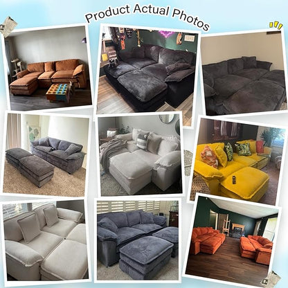 84.6” Corduroy Loveseat with Ottoman, Oversized Double Chaise Lounge Chair Indoor Deep Seat Two Seater Couch Cloud Couch Modular Sectional Sofa for Living Room(Corduroy Green)